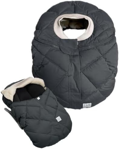 7AM Enfant Car Seat Covers - Cocoon Baby Cover for Boys & Girls, Rain & Snow Repellent, Breathable Windproof, Center Zipper, Universal Fit for Infant Car Seat (0-12M) (Smokey Quilted)