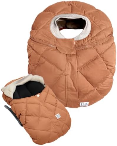 7AM Enfant Car Seat Covers - Cocoon Baby Cover for Boys & Girls, Rain & Snow Repellent, Breathable Windproof, Center Zipper, Universal Fit for Infant Car Seat (0-12M) (Spice Quilted)