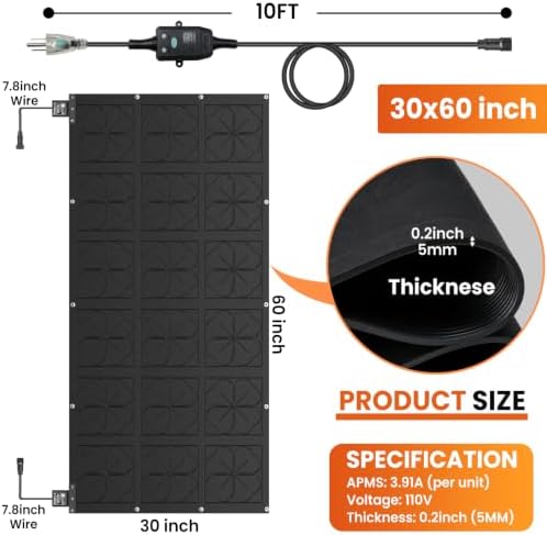 1PC 30x60in Snow Melting Mat Outdoor, Heated Walkway Mat With Power Unit