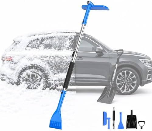 helloleiboo 47.6" Snow Shovel and Snow Brush, Extendable, Interchangeable Heads