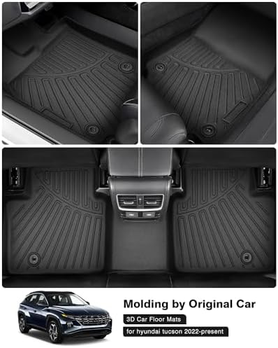 Powerty Floor Mats for 2022-2025 2026 Hyundai Tucson Gas (Non-Hybrid Models) All Weather 3D TPE Anti-Slip Car Liners for 1st & 2nd Row Accessories(NOT for Hybrid)