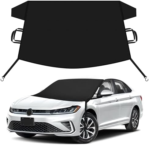 EcoNour Car Snow Cover Compatible for Volkswagen Jetta | Windshield Cover for Ice and Snow with S-Hook Straps | Heavy-Duty 600D Oxford Winter Car Cover, Waterproof & Anti-Slip