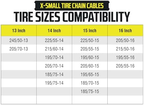 Tire Chain Cables For Snow & Ice, Fits Passenger Cars & Some SUVs, Constructed to Provide Maximum Traction & Grip - Set of 2 (X-Small)