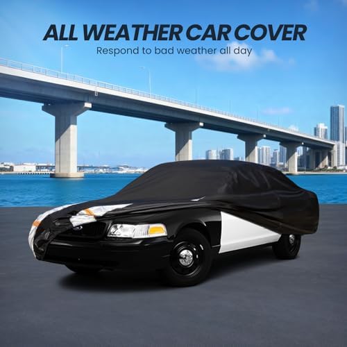 Multi-Layer Car Cover Custom Fit for Ford Crown Victoria (1991-2010), 100% Waterproof All Weather for Automobiles, Gift with Towel, Heavy Duty Car Covers for Rain Sun UV Protection with Door Zipper.
