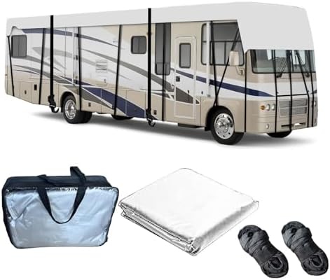 Wider 3.3m/10.83ft Camper Cover 210D Oxford Cloth Trailer Cover Wind, Rain and Snow Proof with 2 Extra Straps Grey-29.5 x 10.8 ft