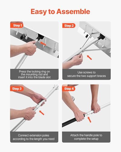 VEVOR Snow Roof Rake, 26 in Aluminum Blade, 7.5-20 ft Adjustable Roof Snow Scraper with Wheels, Anti-Slip Handle Snow Removal Tool, Lightweight House Rooftop Rake for Leaves Debris Removal