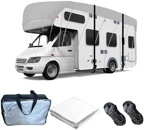 Wider 3.3m/10.83ft Camper Cover 210D Oxford Cloth Rv Covers for Roof Only Wind, Rain and Snow Proof with 2 Extra Straps Grey-26.2 x 10.8 ft