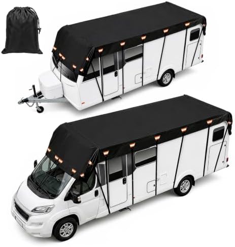 2026 Upgraded Heavy Duty RV Roof Cover,3000PA Waterproof Camper Top Cover with 16 Adjustable Buckles & 16 Reflective Reinforcement,16ft to 44ft for Travel Trailer Pop-Up Camper
