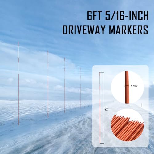 Autoparts 100Pack 72In Driveway Markers, 5/16-Inch Diameter Snow Stakes