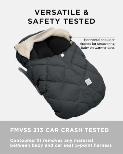 7AM Enfant Car Seat Covers - Cocoon Baby Cover for Boys & Girls, Rain & Snow Repellent, Breathable Windproof, Center Zipper, Universal Fit for Infant Car Seat (0-12M) (Smokey Quilted)