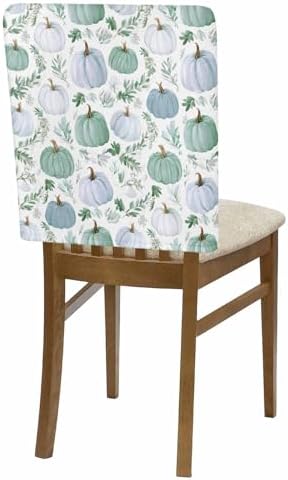 Blue White Pumpkin Chair Back Covers Set of 6 Sage Green Fall Leaf Thanksgiving Harvest Farm Washable Removable Chair Cover Slipcover Protector for Dining Room Hotel Party Holiday Decor