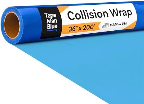 Crash/Collision Wrap, 36 inch x 200 feet, Blue Collision Wrap for Damaged Vehicles & Car Windows, Self Adhesive Broken Window Cover for Cars, Clean Removal Plastic Wreck Film, Made in USA