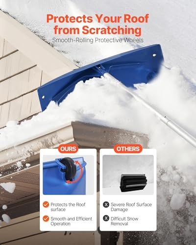 VEVOR Snow Roof Rake, 24 in PP Plastic Blade, 3.8-18.2 ft Adjustable Roof Snow Scraper with Wheels, Anti-Slip Handle Snows Removal Tool, Lightweight House Rooftop Rake for Leaves Debris Removal