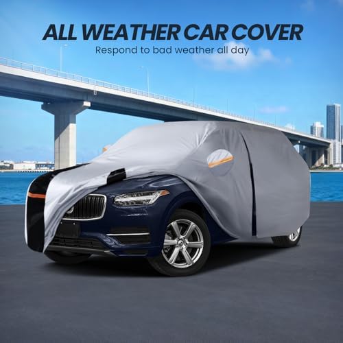 Multi-Layer Car Cover Custom Fit for Volvo XC90(2015-2026), 100% Waterproof All Weather for Automobiles, Gift with Towel, Heavy Duty Car Covers for Rain Sun UV Protection with Door Zipper