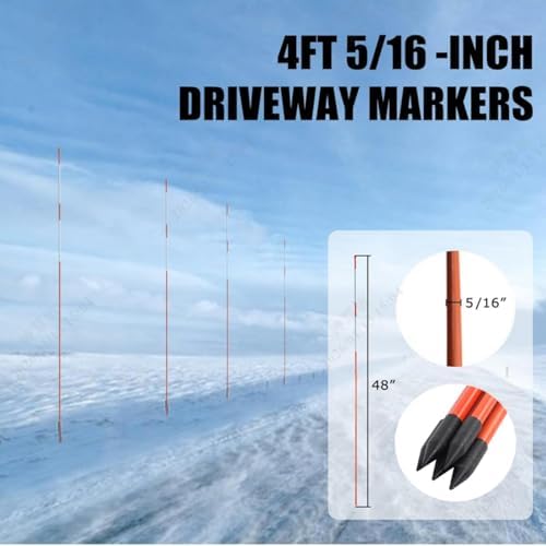 Autoparts 50Pack 48In Driveway Markers, 5/16-Inch Diameter Snow Stakes