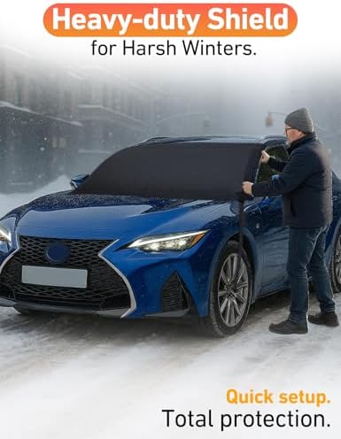 EcoNour Car Snow Cover Compatible for Lexus is 300 | Windshield Cover for Ice and Snow with S-Hook Straps | Heavy-Duty 600D Oxford Winter Car Cover, Waterproof & Anti-Slip