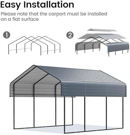 Real Relax 10'x15' Heavy Duty Metal Carport, Grey