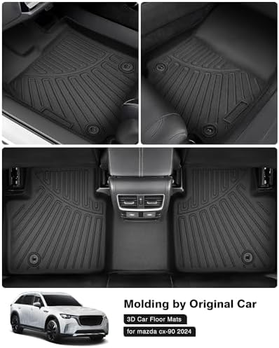 Powerty Floor Mats for 2024-2026 2027 Mazda CX-90 CX90 PHEV (Plug in Hybrid) 6&7 Seater All Weather 3D TPE Anti-Slip Car Liners for 1st & 2nd & 3rd Row Accessories