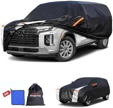 Multi-Layer Car Cover Custom Fit for Hyundai Palisade(2018-2026), 100% Waterproof All Weather for Automobiles, Gift with Towel, Heavy Duty Car Covers for Rain Sun UV Protection with Door Zipper