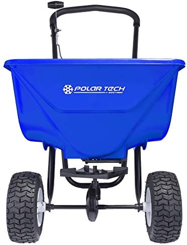 EarthWay Polar Tech 90950 50 LB Professional Ice Melt Broadcast Walk Behind Spreader with 9" Pneumatic Tires, High Output and Solid Linkage Control