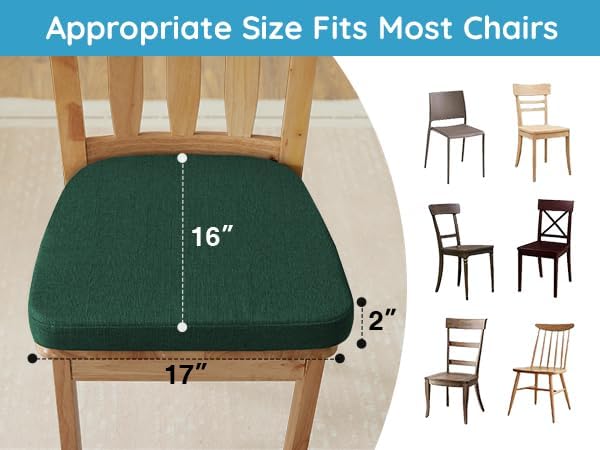 IASEAHK Chair Cushions for Dining Chairs Set of 4, Non Slip Kitchen Chair Pads, 17" x 16" x 2", Indoor Dining Chair Cushions with Ties, D-Shaped Seat Cushions for Kitchen Chairs, Dark Green