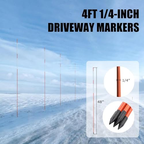 Autoparts 50Pack 48In Driveway Markers, 1/4-Inch Diameter Snow Stakes