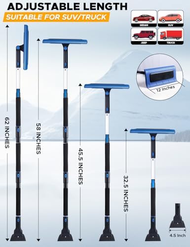 EcoNour 62" Extendable Snow Broom with Ice Scraper | Dual-Function Head