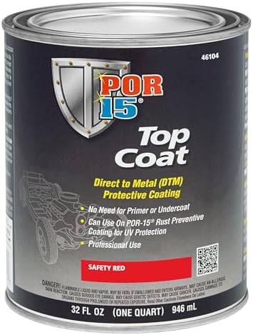 POR-15 Top Coat Paint, Direct to Metal Paint, Long-term Sheen and Color Retention, 32 Fluid Ounces, Safety Red
