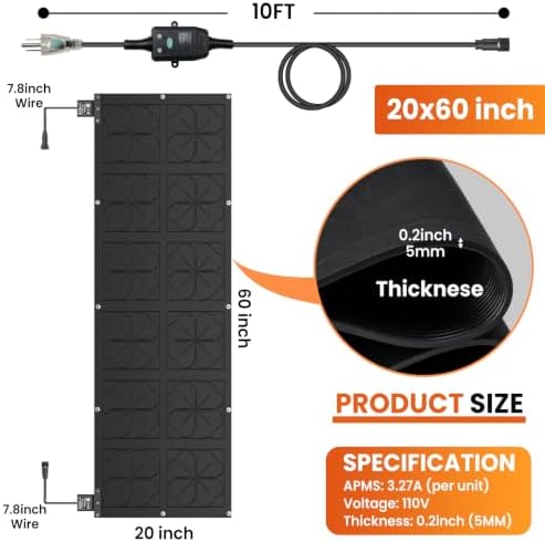 1PC 20x60in Snow Melting Mat Outdoor, Heated Walkway Mat With Power Unit
