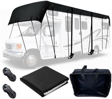 Rv Covers Wider 3.3m/10.83ft 210D Oxford Cloth Class C Rv Cover Wind, Rain and Snow Proof with 2 x 32.8 ft Windproof Straps Black-29.5 x 10.8 ft