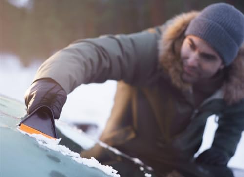 Fiskars Auto Ice Scraper, Usable on Both Sides, Length: 21.5 cm, Plastic, Black/Orange, Solid, 1019354