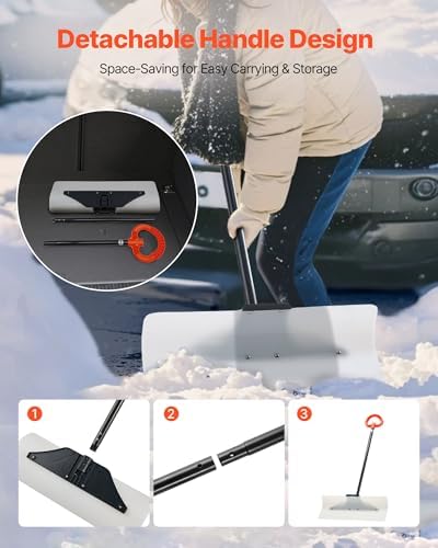 VEVOR Snow Pusher, 24 inch Wide Push Snow Shovel Plow for Driveway, Sidewalks and Doorways with Segmented Handle, Ergonomic Grip and HDPE Plastic Blade