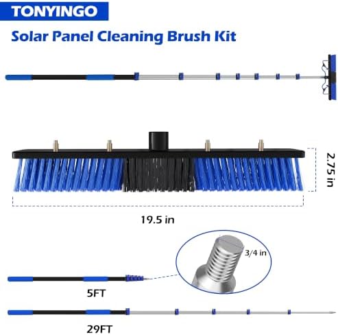 35 FT Reach Solar Panel Cleaning Brush Kit with Telescopic Pole
