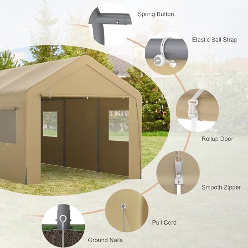 10x20 Carport with Roll-up Windows,Portable Garage Canopy for Truck Boat