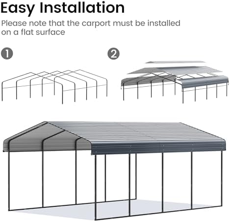 Real Relax 12'x20' Heavy Duty Metal Carport, Grey