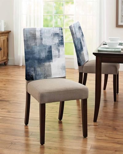 Abstract Oil Painting Chair Back Covers Set of 6 Navy Blue Gray Graffiti Vintage Mottled Classic Washable Removable Chair Cover Slipcover Protector for Dining Room Hotel Party Holiday Decor