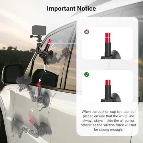 NEEWER Triple Suction Cup Car Mount Kit, Two 24" Aluminum Alloy Extension Poles, NATO Rail, Action Camera Adapter Compatible with GoPro DJI Insta 360, Max Load 2.2 lb, CA166