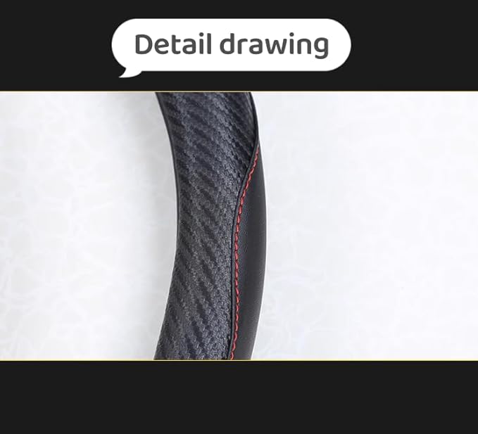 16 Inch Steering Wheel Cover - Carbon Fiber Pattern & Faux Leather, Anti-Slip Grip, Breathable Comfort for Long-Haul Drivers - Black Red