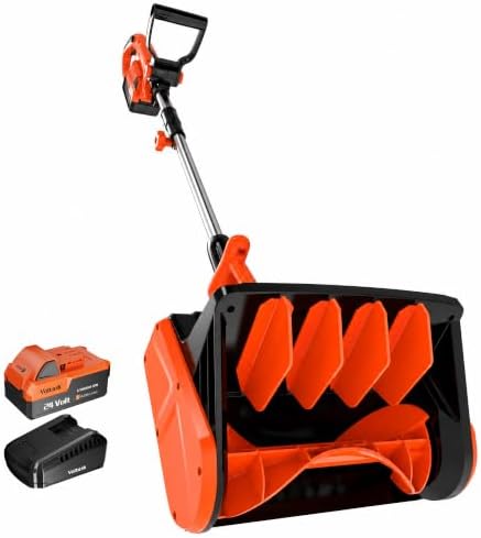 VOLTASK 24V Cordless Snow Shovel, 13.2 Inch Electric Snow Blower, 23 Ft Snow Thrower, 4Ah Battery Snow Shovel with Directional Plate & Adjustable Handle (Battery & Quick Charger Included), Orange