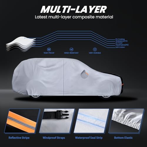 Multi-Layer Car Cover Custom Fit for Buick Encore GX(20192026), 100% Waterproof All Weather for Automobiles, Gift with Towel, Heavy Duty Car Covers for Rain Sun UV Protection with Door Zipper