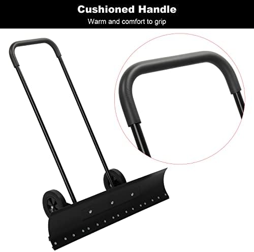 TUFFIOM Snow Pusher Shovel for Driveway with Wheels, 29"/39" Wide Heavy Duty Push Snow Plow Shovel, Wheeled Rolling Snow Shovels for Removal Adjustable Angle & Height Handle (Black(39 inch))