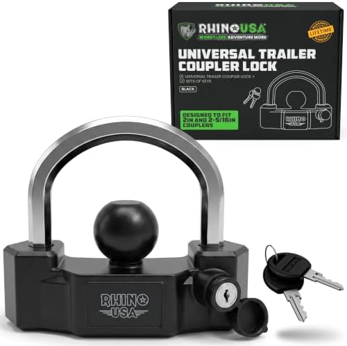 Rhino USA Universal Trailer Coupler Lock, Heavy Duty Adjustable U-Bolt