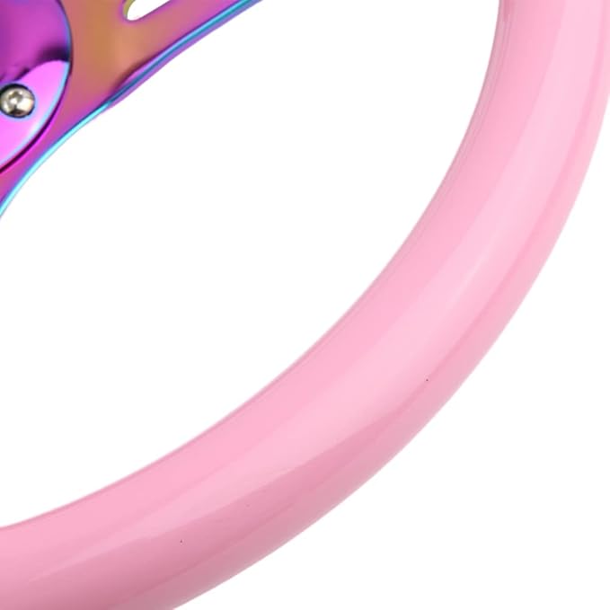 Classic Pink Racing Steering Wheel Neo Chrome Spoke 350mm 13.5" Deep Dish ABS Hard Wood Steering Wheel with Horn Button