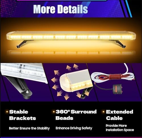 51" 96 LED Light Emergency Warning Security Strobe Hazard Flash Light Bar 16 Flashing Modes for Truck Tow Construction Vehicle Car Snowplow Rooftop with Control Pannel High Intensity (Amber/White)