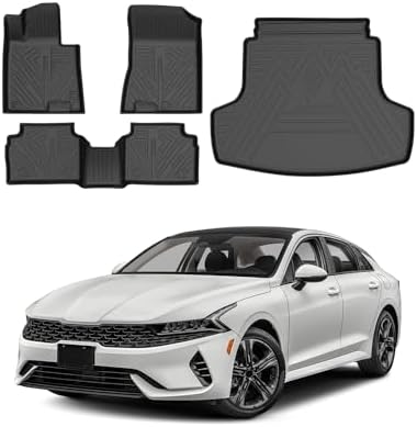 Powerty Floor Mats Cargo Liner for 2021-2026 Kia K5 FWD Model Only All Weather 3D TPE Anti-Slip Car Protection, 1st & 2nd Row Set with Rear Cargo Mat Accessories