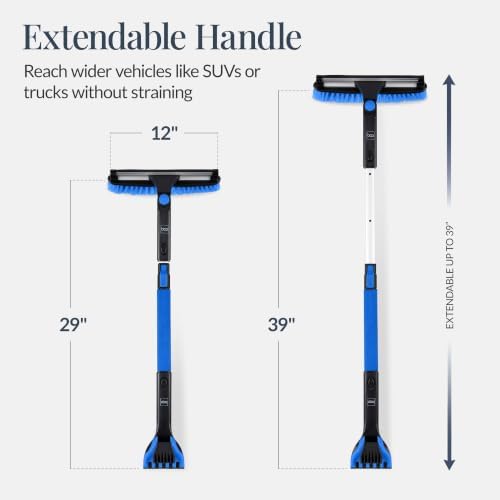 Best Choice Products Snow Brush with Squeegee & Ice Scraper, Up to 39" Extendable Foam Grip, 270° Pivoting Snow Brush for Car Truck SUV, Storage Bag Included - Blue