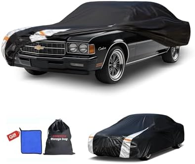 Multi-Layer Car Cover Custom Fit for Chevrolet Caprice (1970-2016), 100% Waterproof All Weather for Automobiles, Gift with Towel, Heavy Duty Car Covers for Rain Sun UV Protection with Door Zipper.