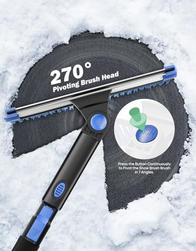 JOYTUTUS 61.3″ Ice Scraper and Long Handle Snow Brush, 270° Pivoting Extendable Car Snow Scraper Brush for Car Windshield, Telescoping Ice Scraper Foam Grip, Snow Remover for Cars, Trucks, SUV (Black)