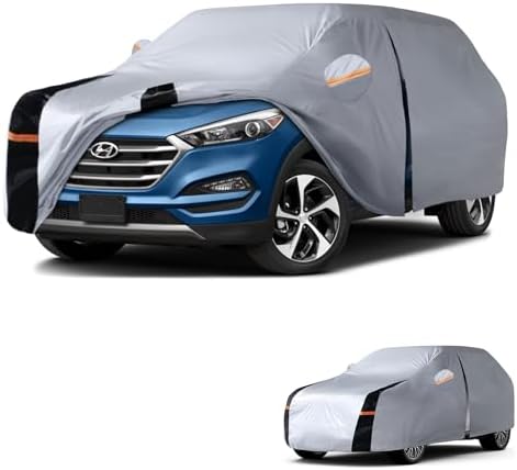 Multi-Layer Car Cover Custom Fit for Hyundai Tucson (ix35)(2015-2026), 100% Waterproof All Weather for Automobiles, Gift with Towel, Heavy Duty Car Covers for Rain Sun UV Protection with Door Zipper
