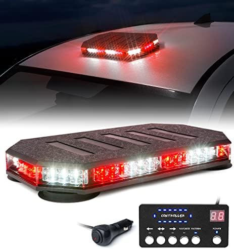 LUMENIX 42 LED Roof Top Strobe Beacon Light Bar, Patent Design, Red White
